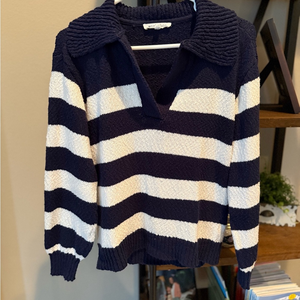 Workshop Republic Clothing Navy and Cream V-Neck Sweater